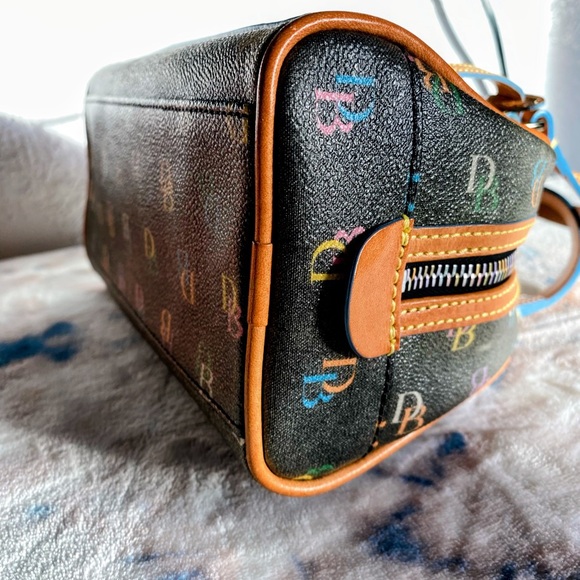 Vintage Y2K Dooney & Bourke Rainbow Monogram Mini Bowler Handbag w/ Heart Charm - Picture 9 of 17